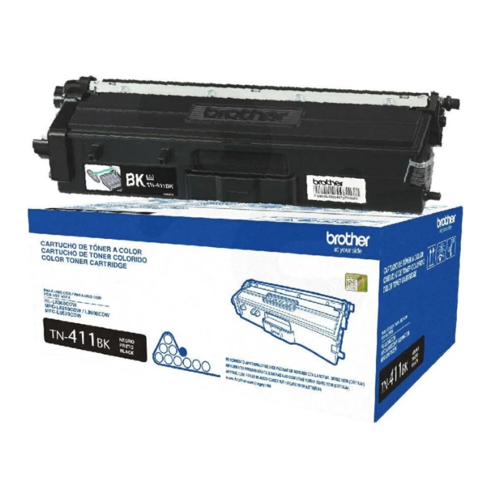 Tóner Brother TN-411BK, compatible con HL-L8260CDW, rendimiento de 3,000 páginas, negro